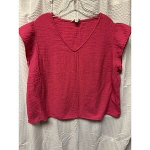 Three Dots Womens Fuchsia Cotton Double Gauze Top Size XXL  V Neck Lightweight